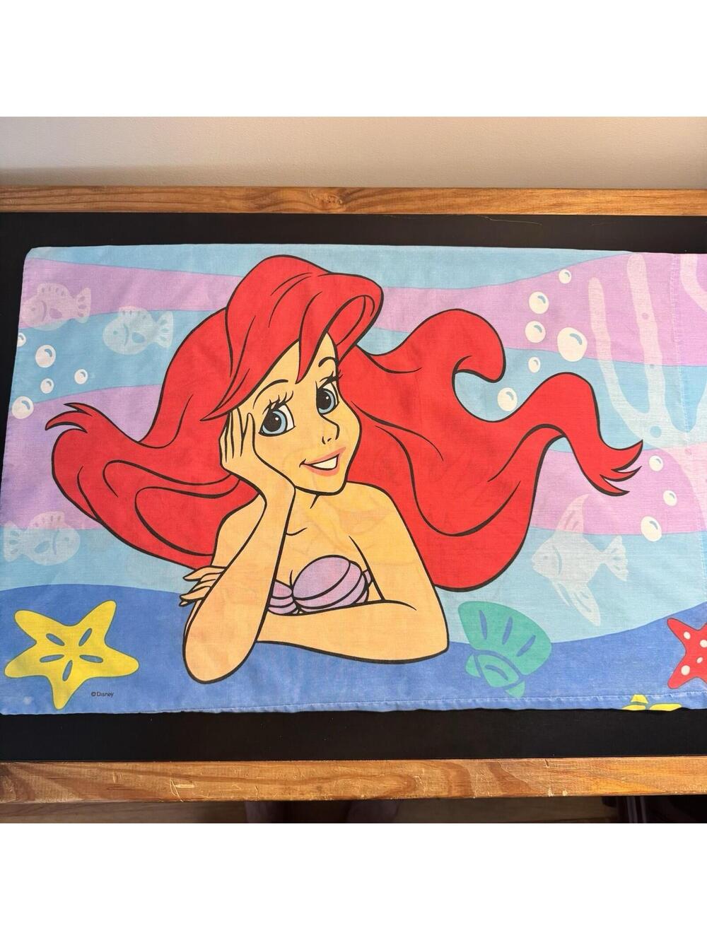 The Little Mermaid Vintage Standard Pillow Case Disney 1990's Flounder Ariel